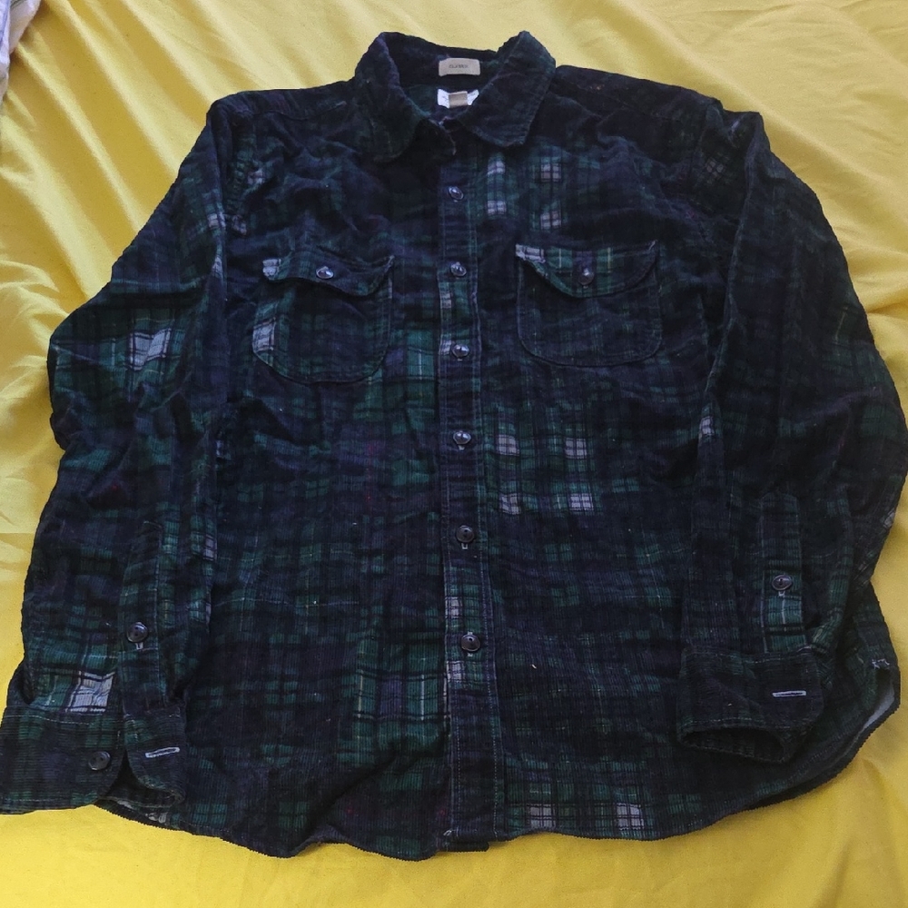 J. Crew Corduroy Green and Blue Checkered Shirt